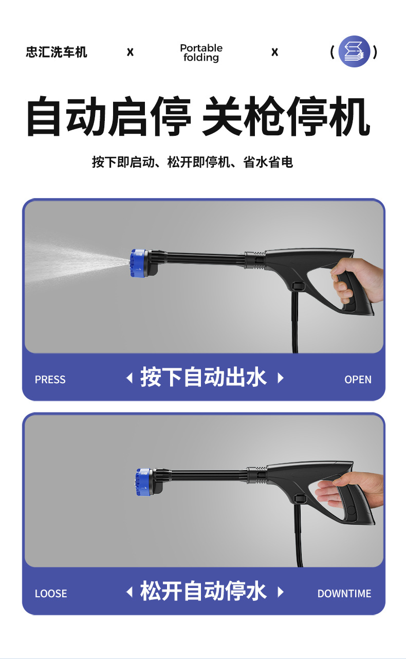 Amazon High-Pressure Car Wash Water Gun Foldable Car Wash Machine Wireless Cleaning Machine Magic Tool Car Cleaning Tool Cross-Border