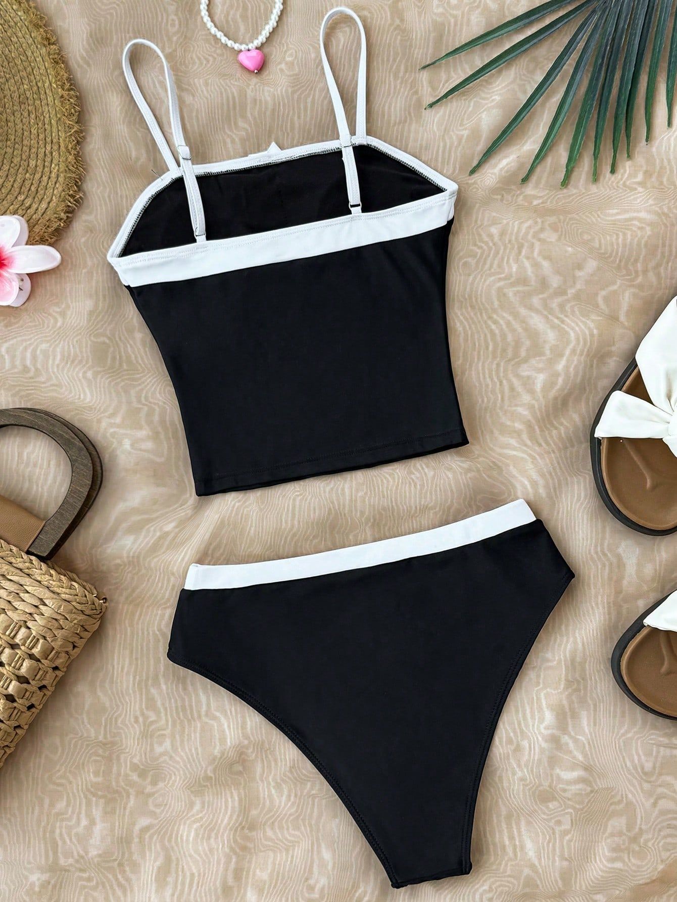 Baddräkt set flicka slim fit rygglös sommar simdräkt_voghion.com