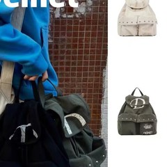 韩国小众品牌Deinet双肩包D字母大号抽绳口袋铆钉帆布背包女