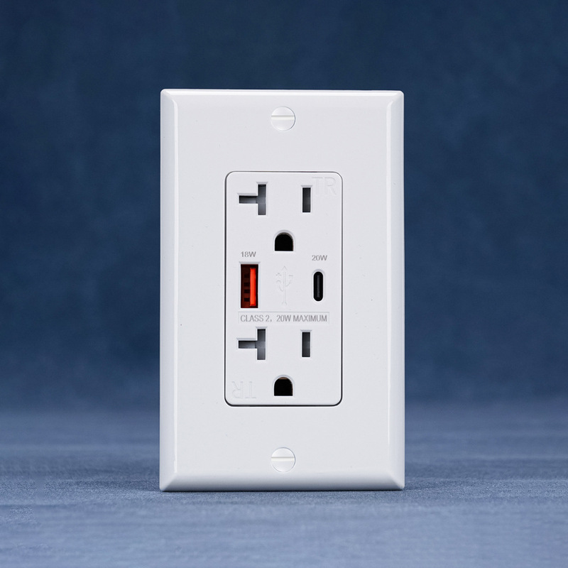 North American Standard USB Socket 15A 20A Wall Socket 125V American Standard Socket Type A+C Fast Charging Pd 20W
