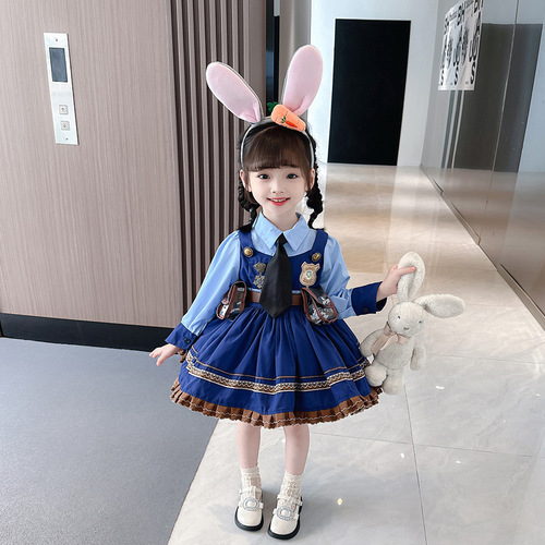 Lolita Princess Dress for Girls, Judy Rabbit Police Officer Children's Dress, Autumn Baby Birthday Dress, Ball Gown Dress