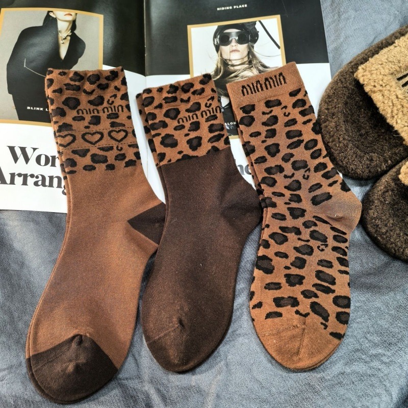豹紋洋氣潮襪新款襪子女生秋冬棉襪高腰透氣ins韓版中長款堆堆女