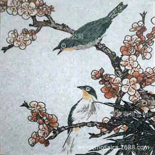 定制大理石马赛克形象墙电视背景墙壁画花鸟图马赛克拼花免费设计