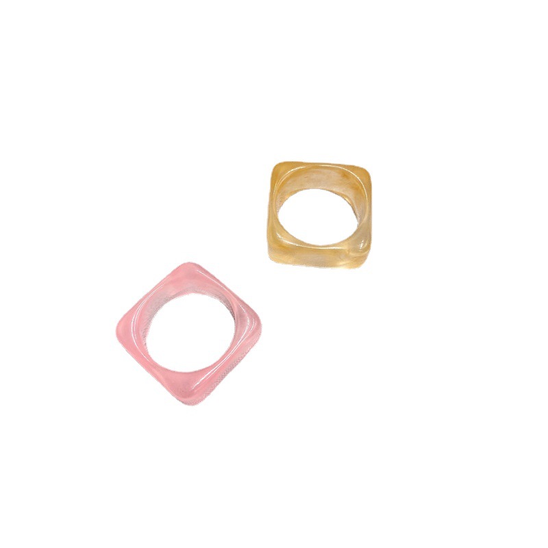 Verano nuevo anillo de resina cuadrado geométrico irregular colorido efecto de nube transparente estilo simple anillo