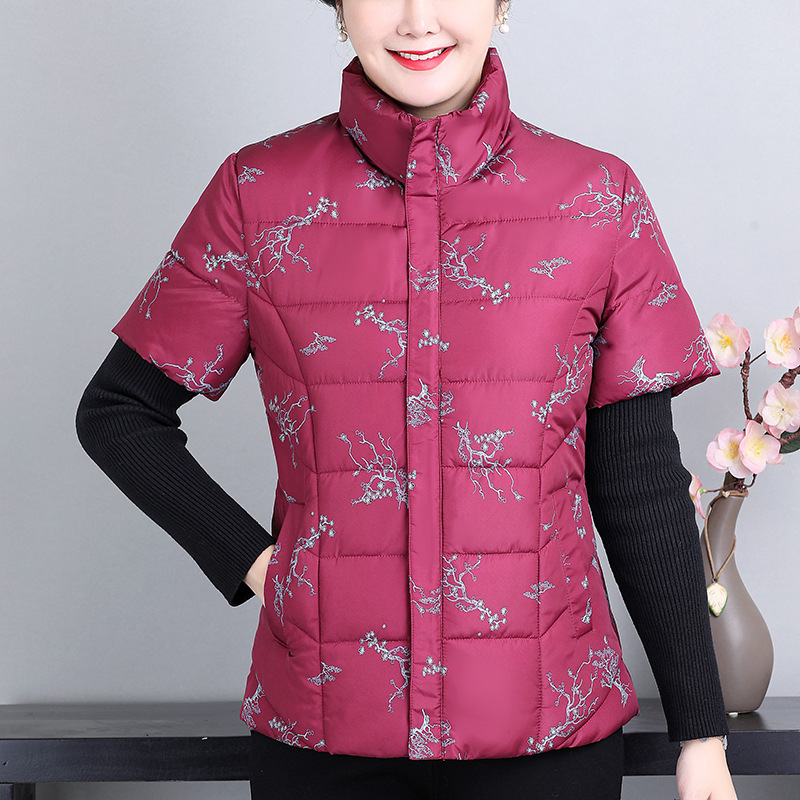 Middle-Aged and Elderly Women's down Cotton Vest, Autumn and Winter Style, Mom's Half-Sleeve Vest, Plus-Size Cotton Short-Sleeve Sleeveless Jacket