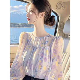 独特漂亮紫色碎花衬衫女2025早春新款设计感高级法式小众长袖衬衣
