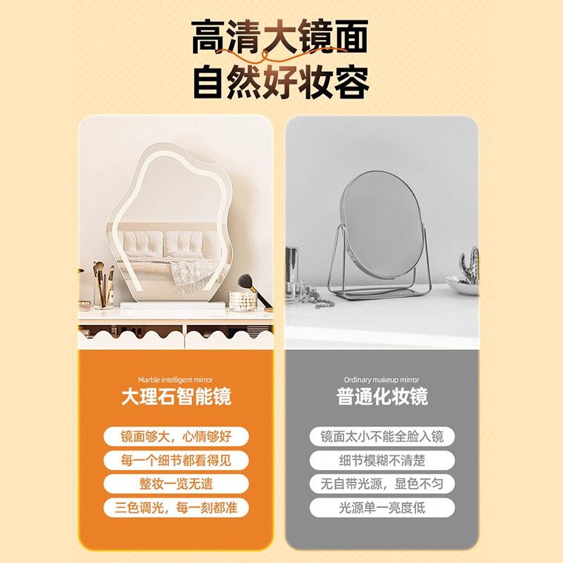 宿舍云朵化妆镜子带灯梳妆台镜轻奢高级台式桌面智能LED灯梳妆镜|undefined