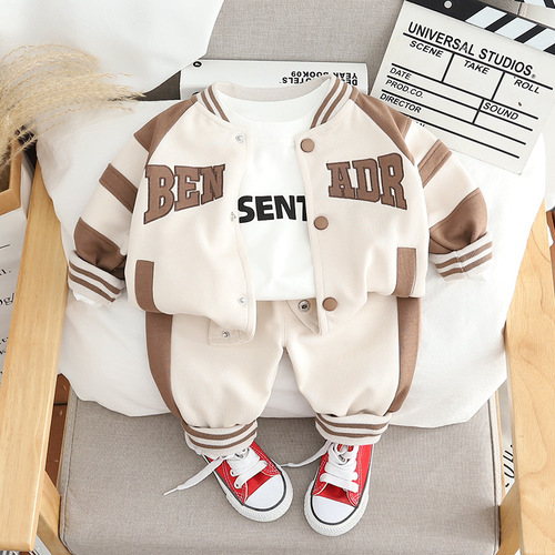 Children's clothing  spring and autumn set, boys' set for small children, sports, Korean style, fashionable boys' three-piece set for spring and autumn