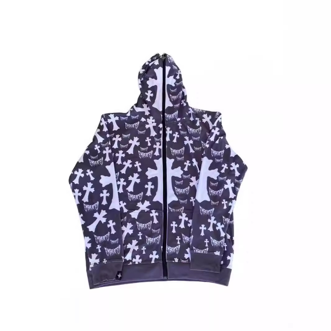 Sweat à capuche imprimé rétro pour homme, pull ample à fermeture éclair pour le printemps_voghion.com