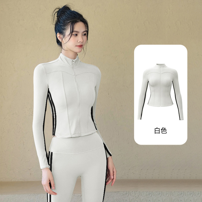 Chaqueta deportiva femenina alta sensación delgada ropa de yoga primavera manga larga ropa de ejercicio chaleco pantalón conjunto image 7