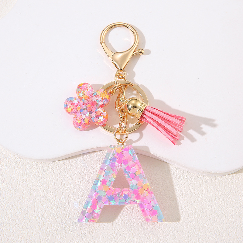 Letter Keychain Cross-border Amazon Key Ring Gel Sequin Flower Initials Key Chain Women's Bag Hanging Ornaments