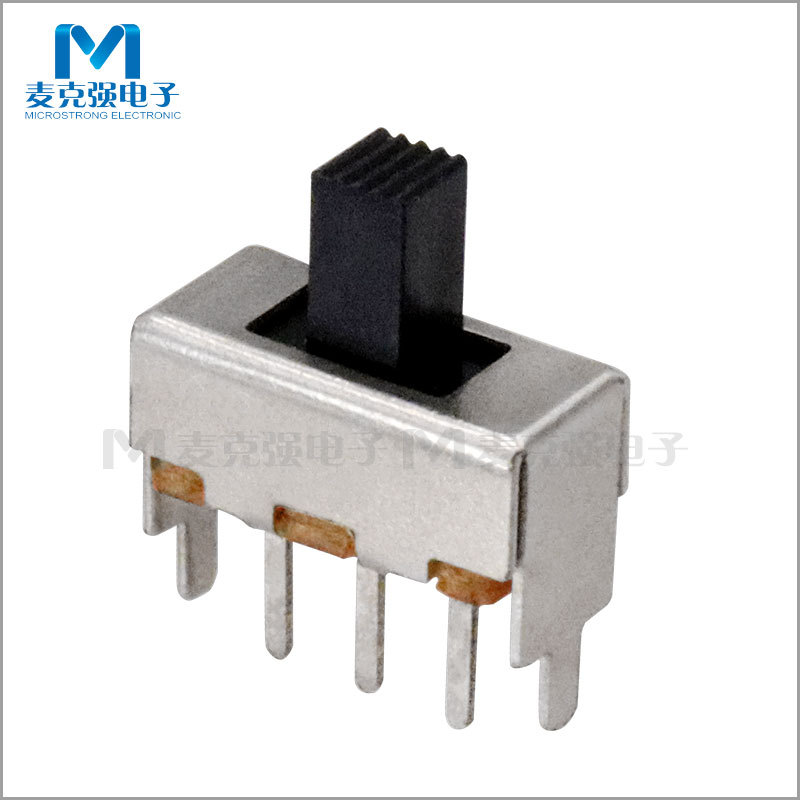 拨动开关SS12F47G5柄高5mm 2档3脚1P2T两段式滑动开关银色带支架