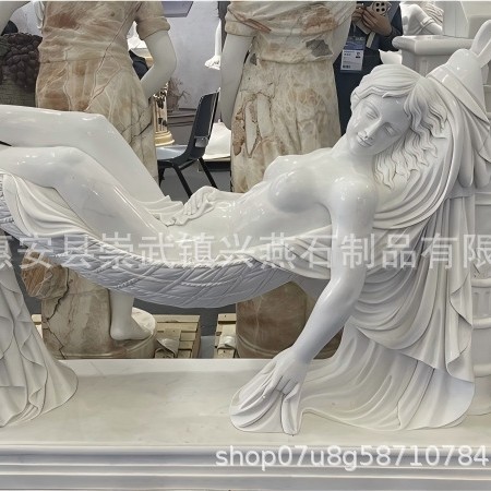 厂家定制汉白玉睡美人石雕 欧式人物躺姿女神雕塑 会所园林景观石