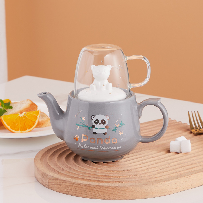 Cerámica Panda juego de té traje INS japonés Amazon Comercio exterior oferta especial puede añadir logo una olla una taza regalo