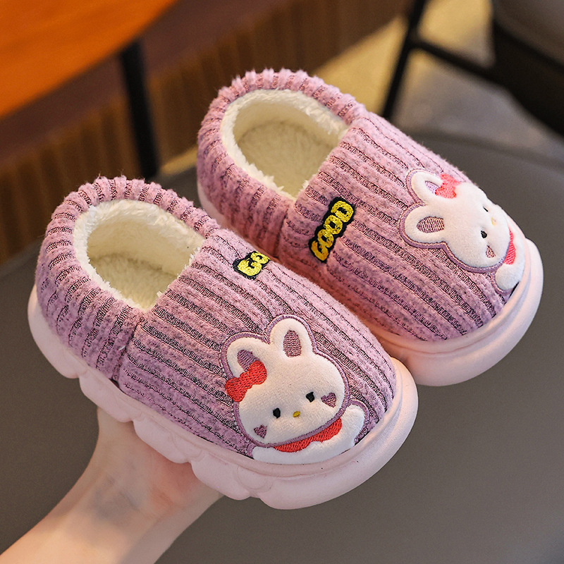 Zapatillas de algodón para niños, niños y niñas, invierno, calentamiento de pelusa de fondo grueso para padres e hijos, bolsas de tacones de algodón para niños