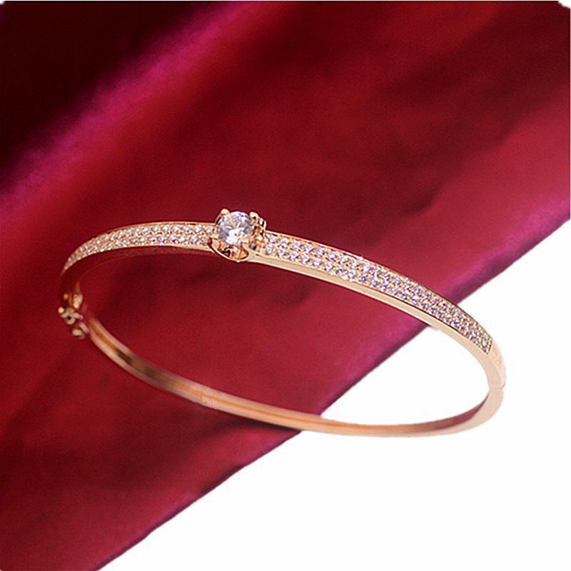 Xingfu Ao Russian Zijin Single Diamond Bracelet European and American Simple Fashion Rose Gold Plated Double Row Zircon Bracelet Jewelry