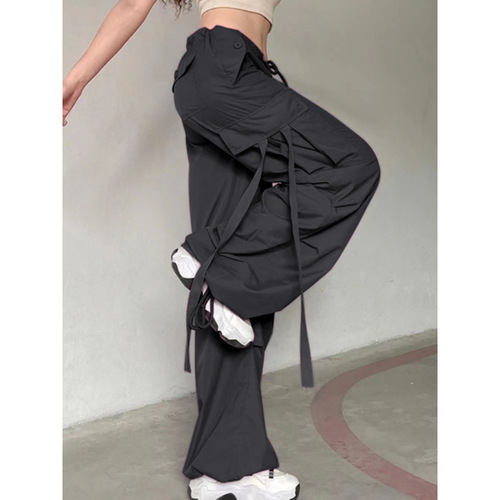 Rose red streamer low-rise cargo pants