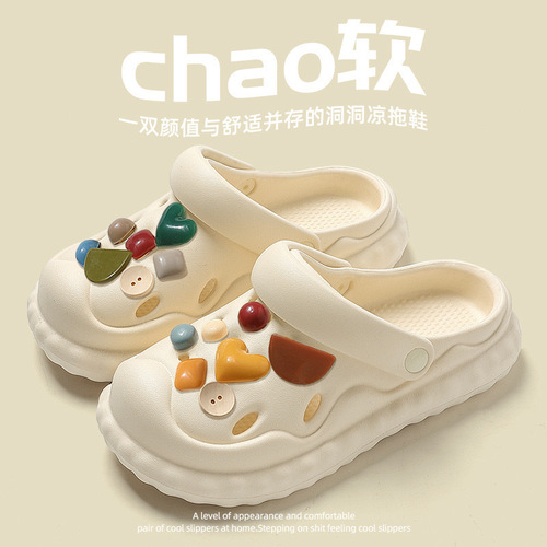 Cute women's shoes for hole shoes in summer, student dormitory slippers, platform sole beach head, half slippers, hole shoes