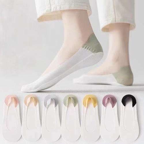 Summer Thin Ice Silk Invisible Socks Any Cut Colorful Boat Socks Sweat Absorption No Slip Female Socks 