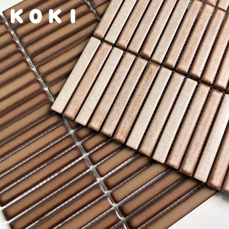 Japanese Kiln Matte Brown Chopsticks Brick Mosaic Catering Cafe Green Background Wall Kitchen Bathroom Wall Brick