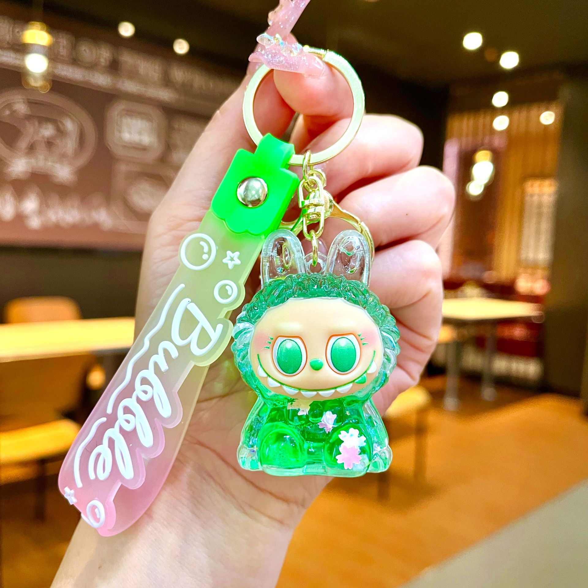 Red red acrílico tela pequeña arena flotante llavero lindo muñeca caja ciega adornos bolsos colgantes regalo llavero