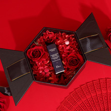 情人节520红色永生花口红礼盒心形礼物六角爱心玫瑰香水手表包装