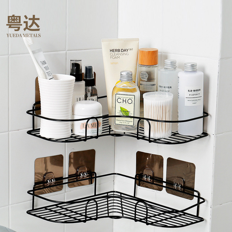 Baño, baño, sin perforación, trípode para colgar en la pared, esquina del baño, gel de ducha, ropa, estante de almacenamiento de hierro forjado