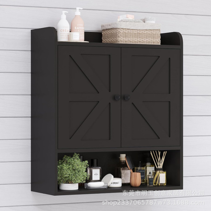 Kitchen Living Room Bathroom Wall Mounted Storage Cabinet Farmhouse Organizer Storage Cabinet with Adjustable Shelves and Double Barn Doors