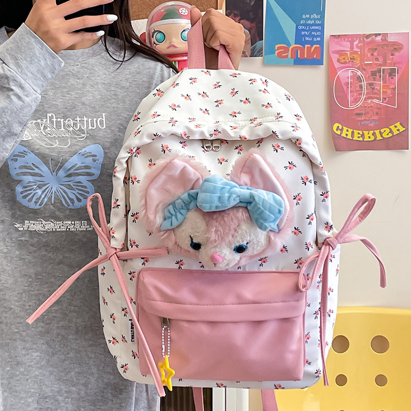 新款可爱少女卡通玲娜贝儿HelloKitty猫帆布大容量上课旅游双肩包