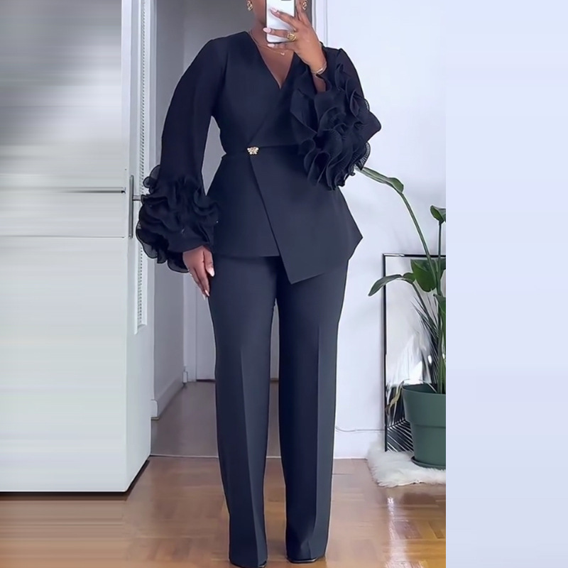 2026 Spring/Summer New Long-Sleeve Suit with Lace Decoration and Trousers Two-Piece Formal Suit for Women 2026 Spring/Summer New Long-Sleeve Suit with Lace Decoration and Trousers Two-Piece Formal Suit for Women