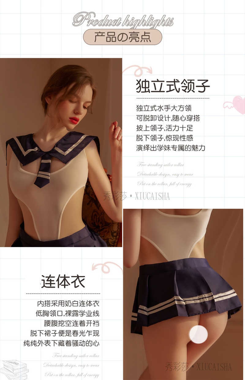 Sailor Schoolgirl Costume Set with Mini Skirt and Striped Socks — detail image 4