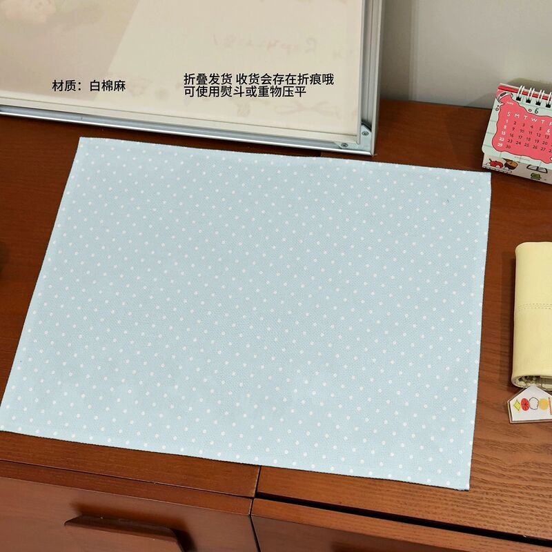 Korean-Style Ins-Style Cotton and Linen Polka Dot Fresh and Simple Dining Table Mat, Cute Cotton and Linen Table Decoration, Journal Table Mat