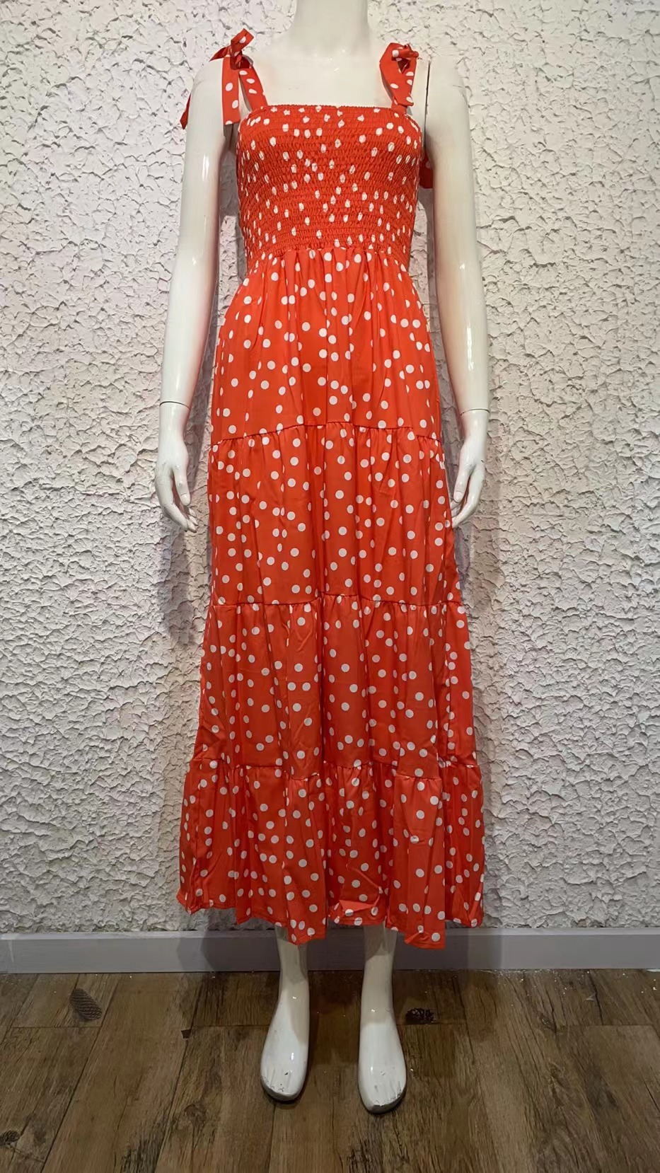 259g Weight Maxi Long Dress Dress Length Type Sleeveless Sleeve Length Regular Dress Dresses Type Regular Sleeve Sleeve Type Polyester Fabric Type High Waist Waist Line Daily Occasion Strap Neckline Regular Fit Fit Type Printing, Polka Dots Pattern Summer, Spring Season Women's Gender Elegant Style Wholesale Women's Elegant Printing Polka Dots Daily Strap Sleeveless Regular Dress 75