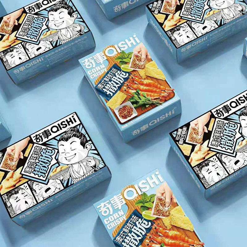 奇事撒脆锅巴90克盒装海鲜烧烤味膨化食品办公室网红小吃休闲零食