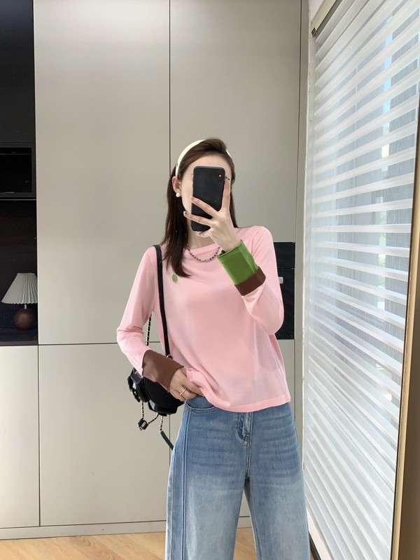GC915早秋活力氛围~亲妈sel*天丝羊毛撞色宽松长袖T恤针织衫女|undefined