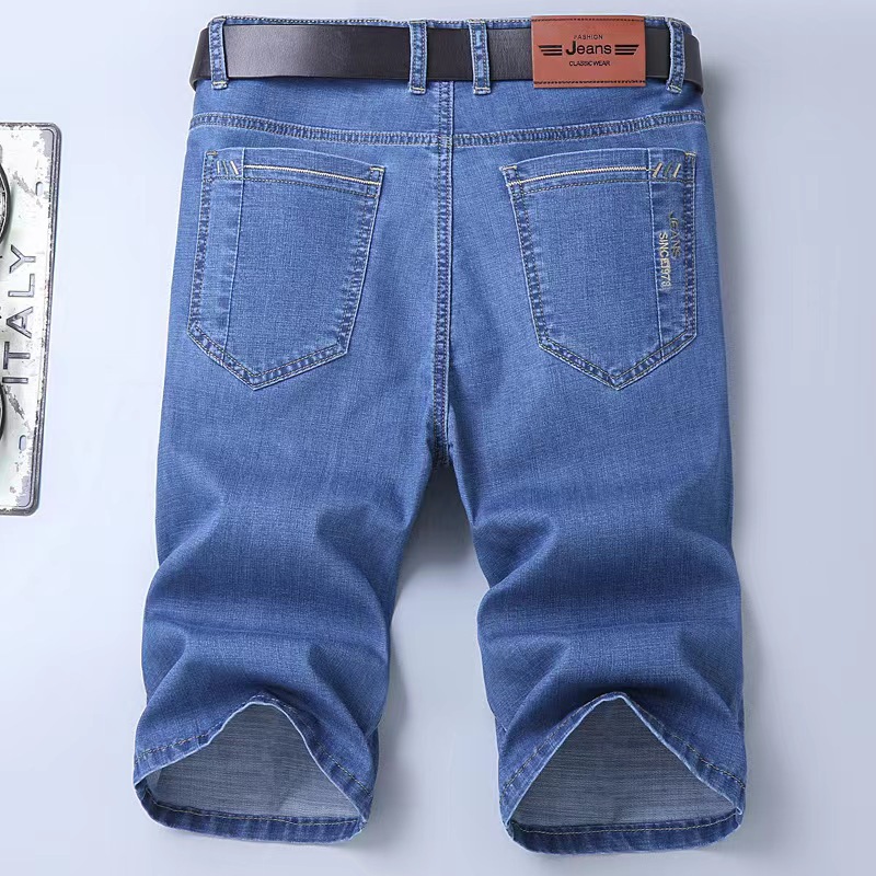 Pantalones cortos casuales de algodón para hombres de verano pantalones cortos elásticos relajados pantalones medianos para personas de mediana edad y ancianos pantalones vaqueros de Negocios de siete puntos de tubo recto