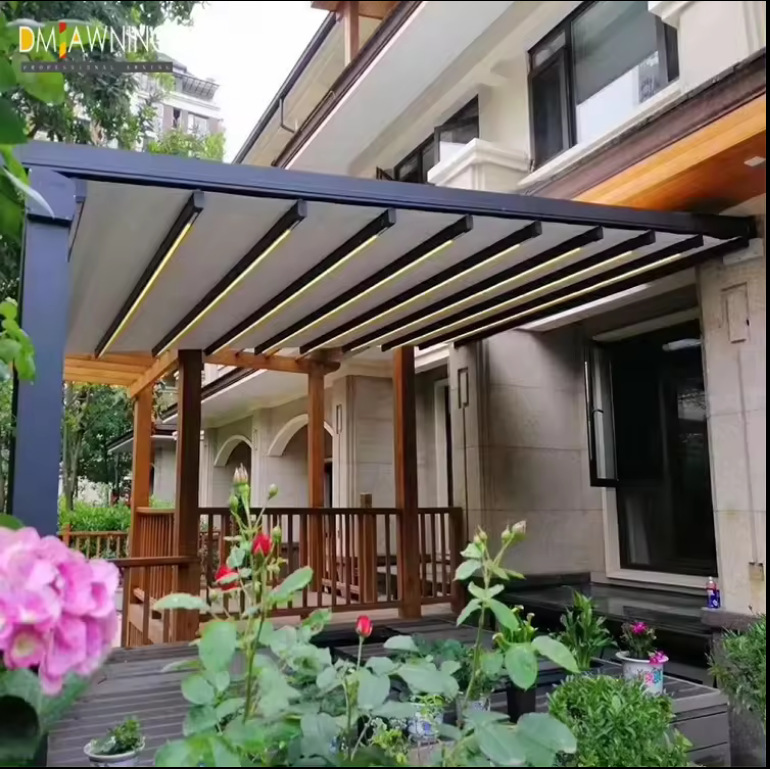 Electric led light PVC retractable awning canopy pergola roof awning outdoor Electric led light PVC retractable awning canopy pergola roof awning outdoor