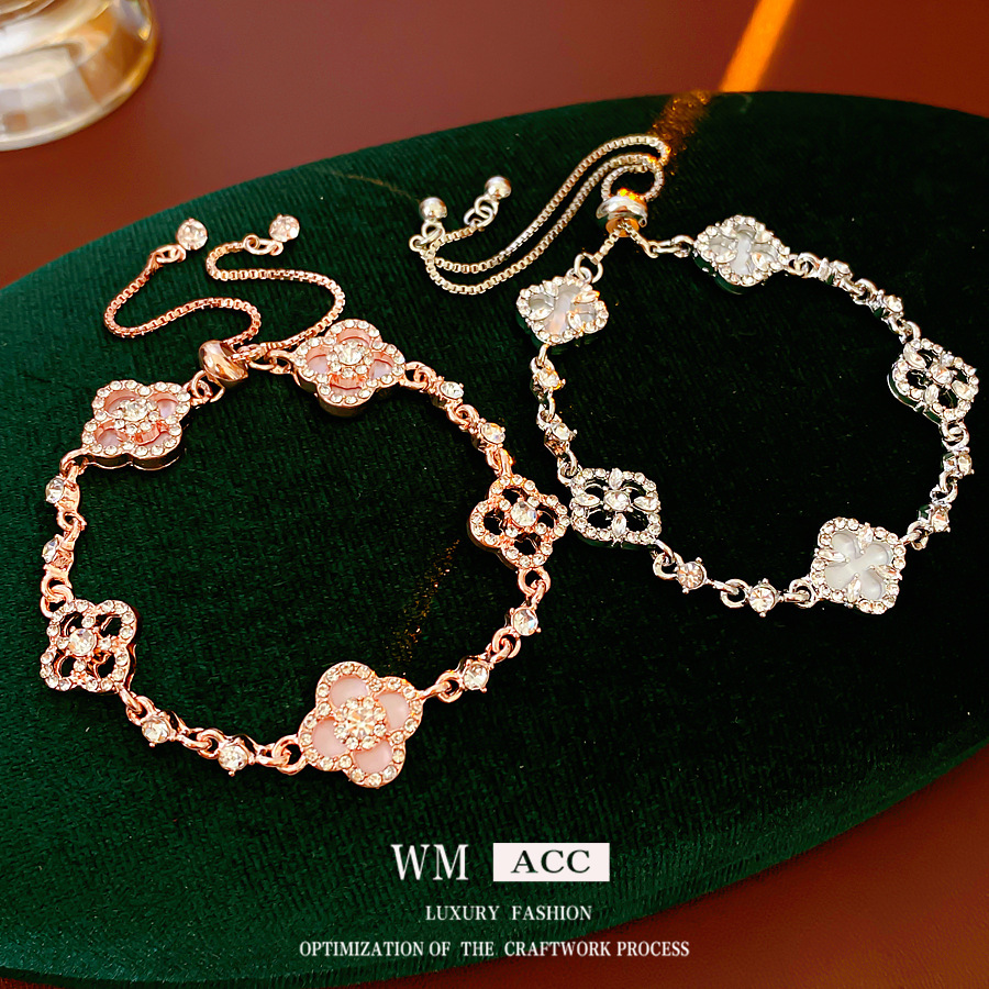 Zircón ultra brillante flor de diamante hueco pulsera ligera lujo de alto nivel sensación de diseño de pulsera delicada sensación de nicho al por mayor