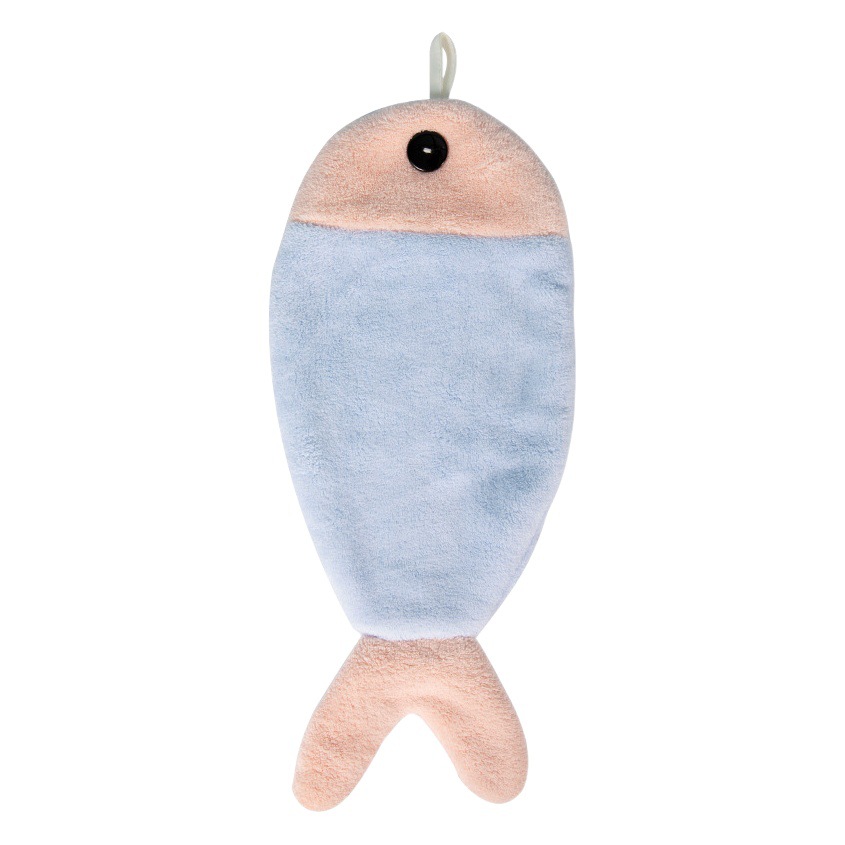 Toalla de mano creativa de lana de coral colgando toalla absorbente de pescado engrosada toalla de mano para niños toalla colgante linda de secado rápido