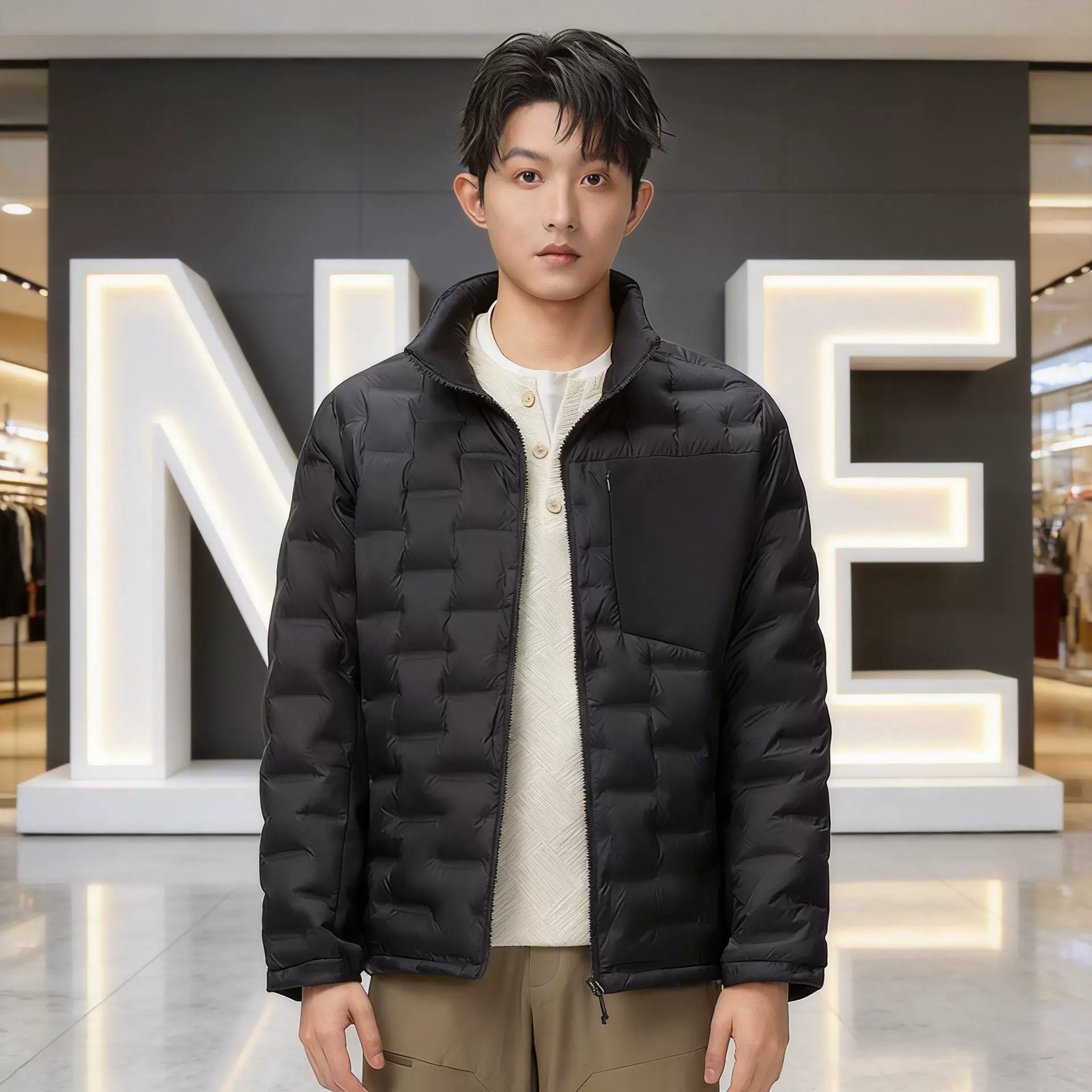 安得马冬季新款户外徒步轻薄羽绒服男时尚立领休闲保暖冲锋衣90绒