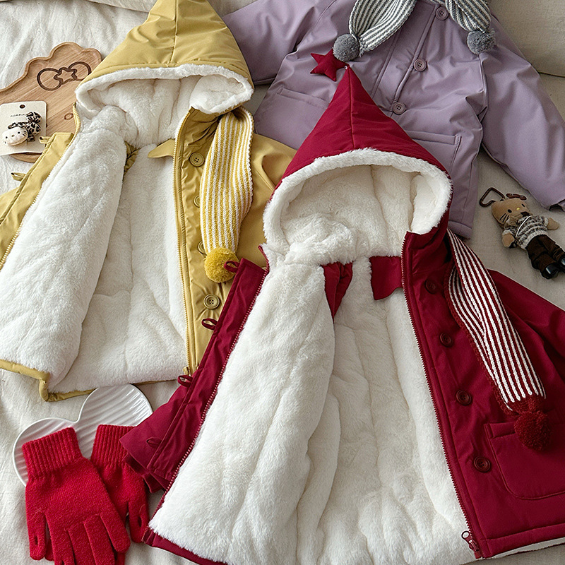 Estrellas de niñas de invierno para superar la chaqueta de algodón infantil de invierno tres prevención de terciopelo grueso chaqueta de calentamiento de niñas suelta