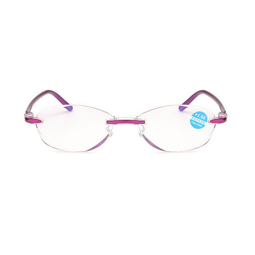 New Style Fashion Blue Light Blocking Diamond Edge Women's Rimless Integrated Reading Glasses Elderly Glasses