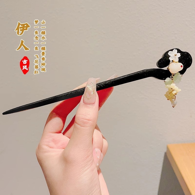 国风新中式铃兰花流苏发簪女高级感古风发钗步摇簪子汉服盘发头饰|undefined