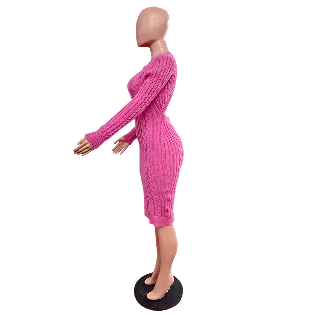 Robe pull femme couleur unie sexy mode robe en maille_voghion.com