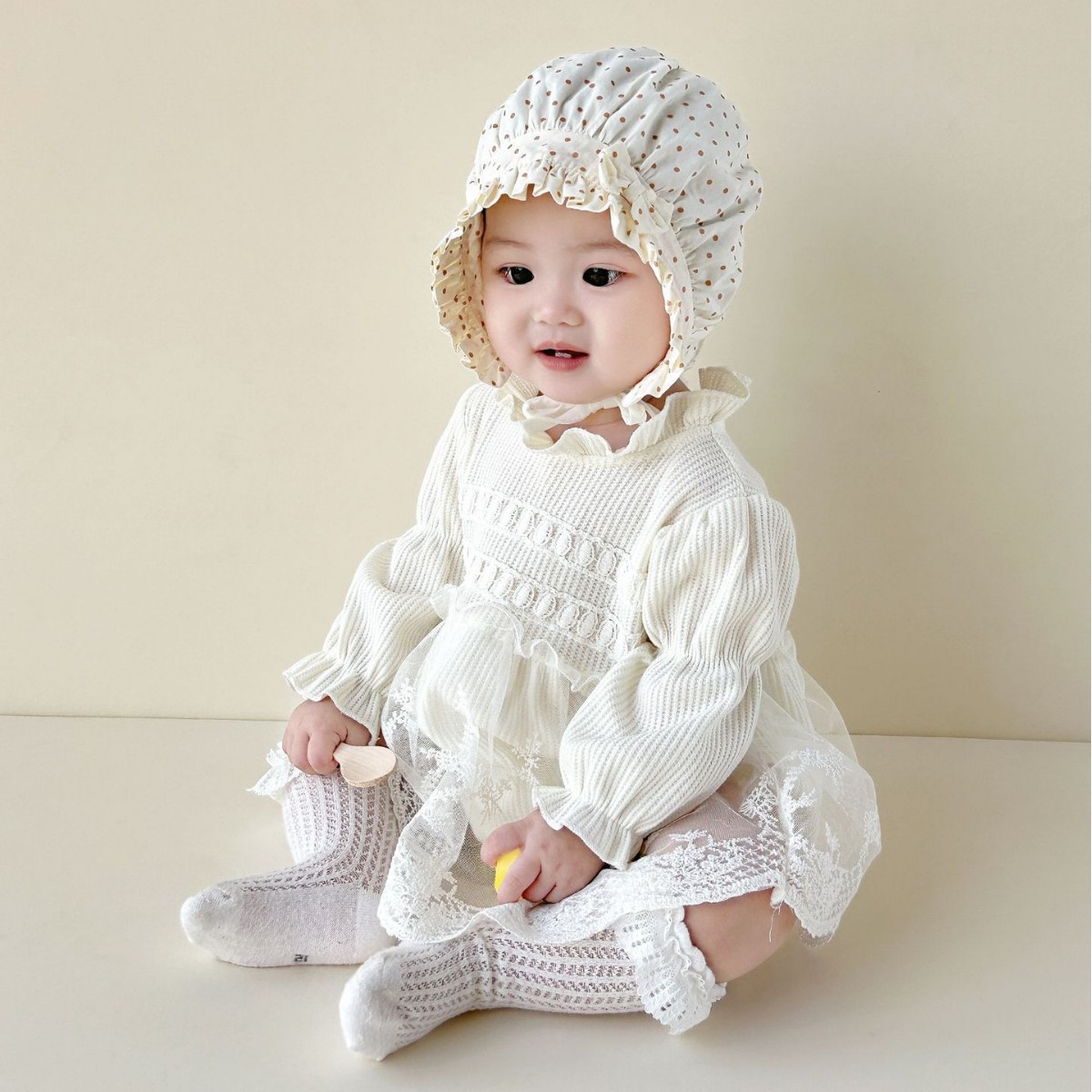 3-12 Meses de bebé coreano gorro de corte dulce ondulado sombrero sombrero de sol para bebés pequeños fuera gorro de protección solar princesa