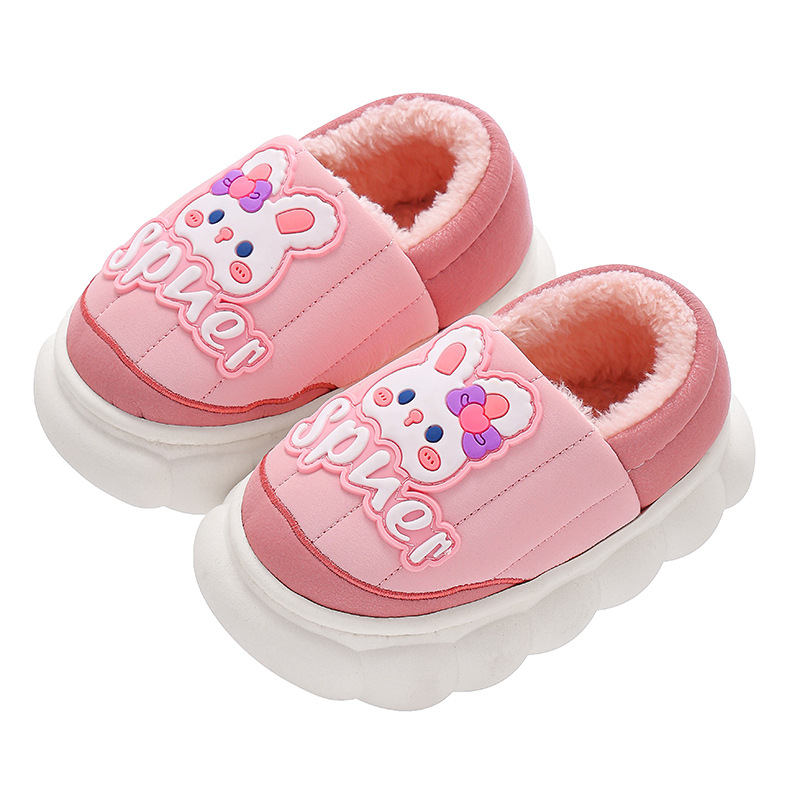 Otoño y invierno zapatillas de algodón para niños y niñas calientes de terciopelo PU impermeable y antideslizante bolsas de tacones de algodón para niños pequeños y medianos