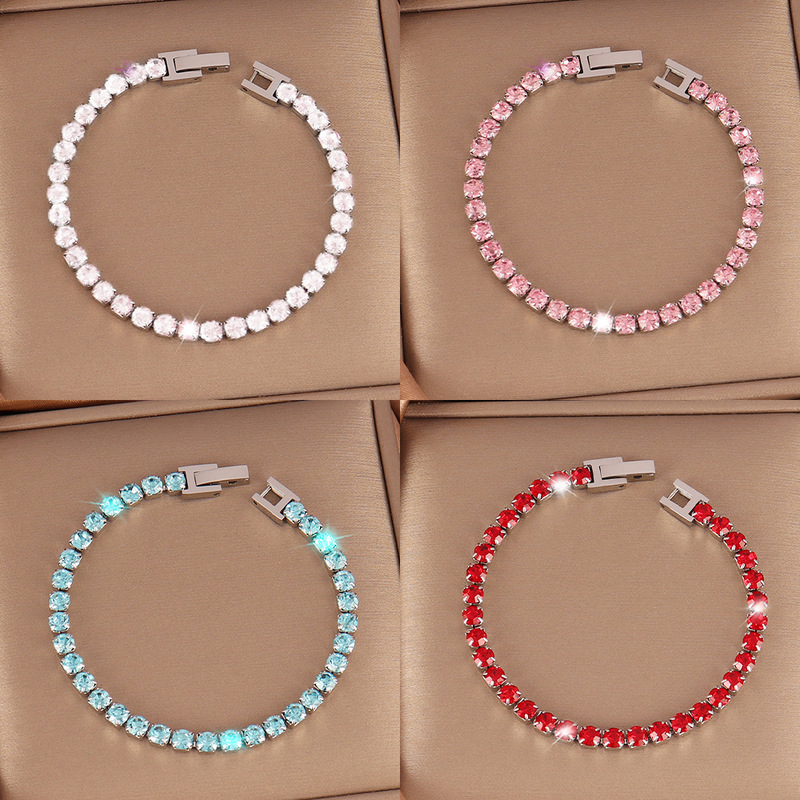Stainless Steel 4mm Zircon Tennis Bracelet Ins Simple Colorful Diamond-Encrusted Bracelet for Women Cross-Border European and American Hand Jewelry Wholesale Stainless Steel 4mm Zircon Tennis Bracelet Ins Simple Colorful Diamond-Encrusted Bracelet for Women Cross-Border European and American Hand Jewelry Wholesale
