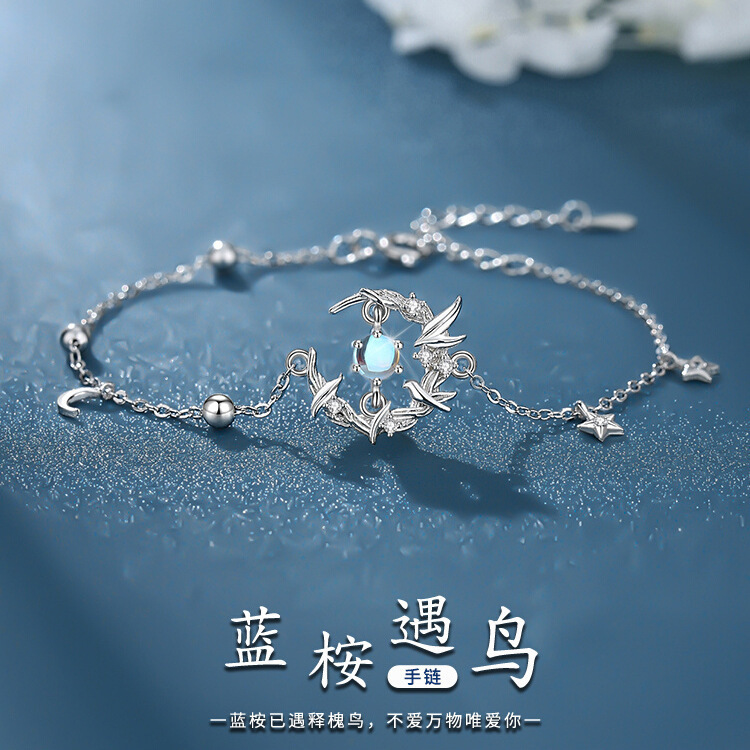 七夕月光石蓝桉遇鸟项链送女生女朋友生日节日小众高级寓意2025年|undefined