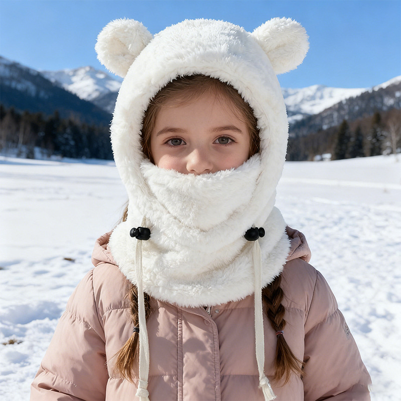 Hats for Men and Women, Autumn and Winter Warm and Cute Bear Ears Cold-Proof Hats, Winter Windproof Neck Scarf, Integrated Face Mask