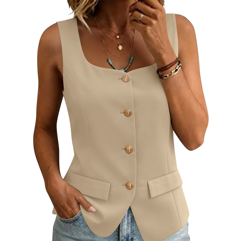Amazon cross-border summer new European and American style V-neck sleeveless vest top with buttons